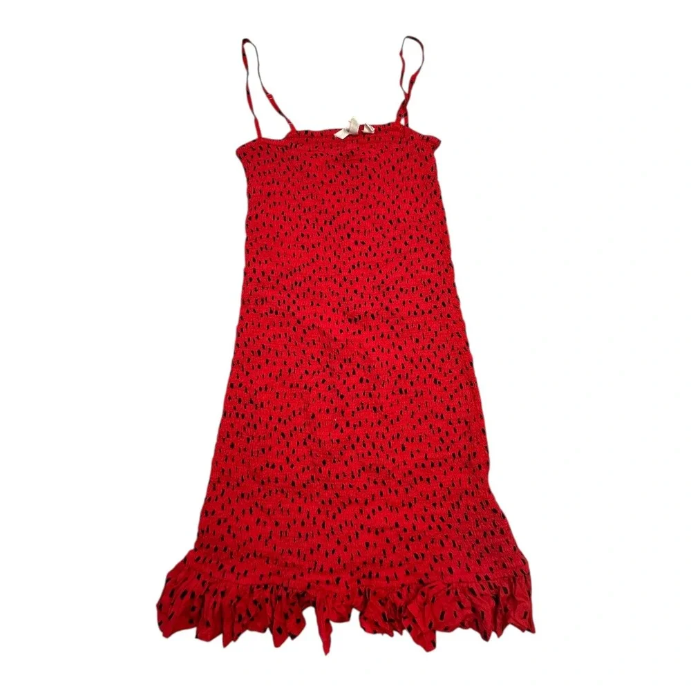 Billabong‎ Sincerely Jules Red Smocked Sundress Ruffle Hem Mini Size S